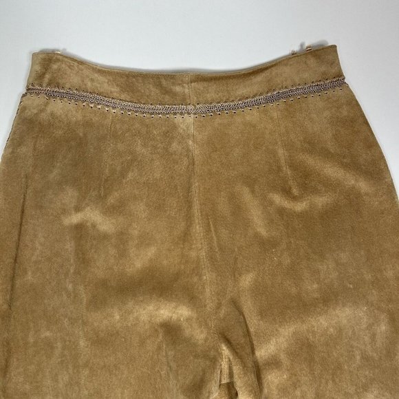 Betty Barclay Leather Suede Pant Trousers Womens US 10 Camel Tan Crochet Sides - Picture 9 of 12